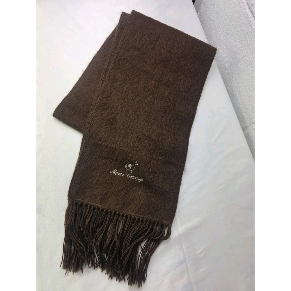 Alpaca Camargo Alpaca Blend Brown Long Tassel Scarf Made‎ In Peru